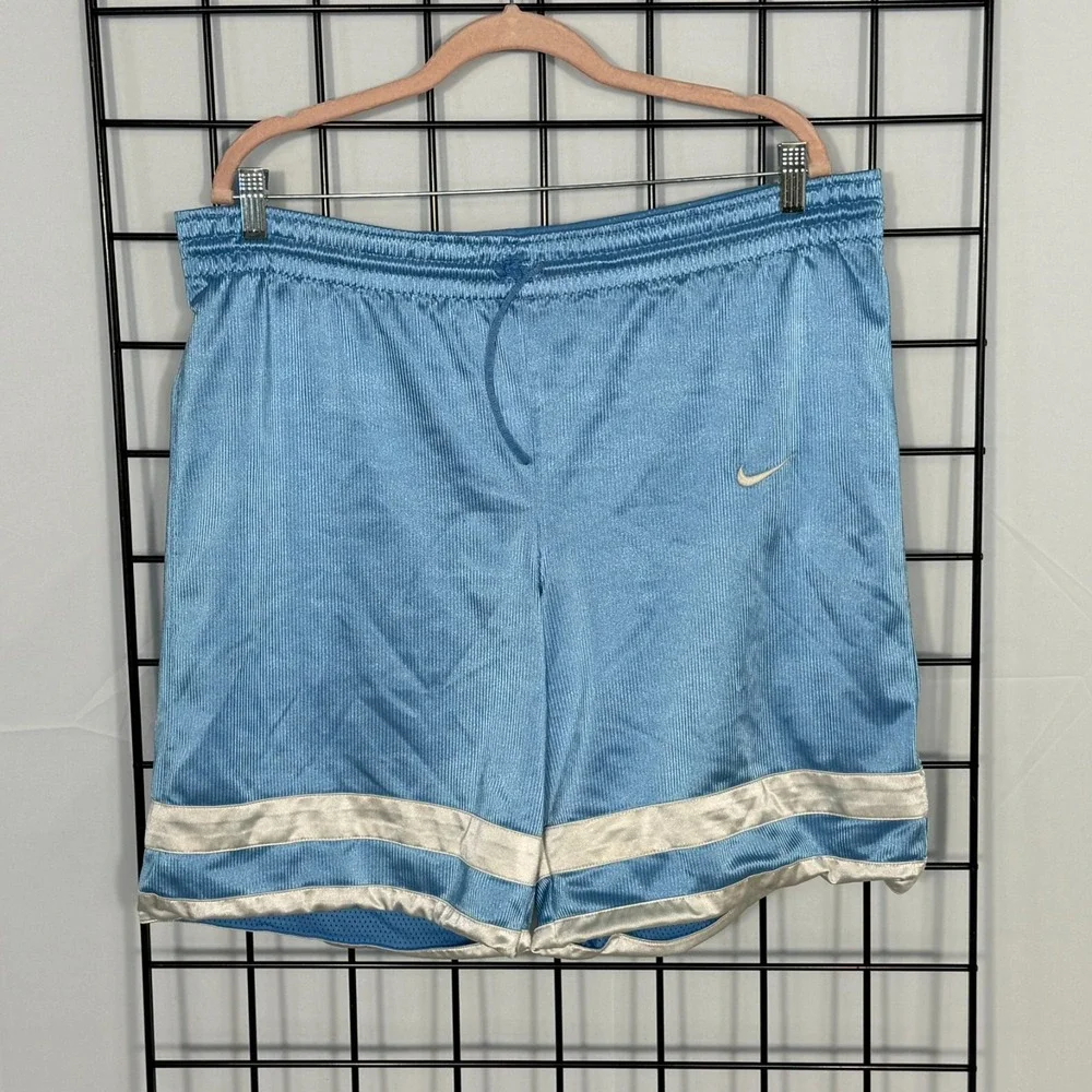 Nike Dazzle Basketball Shorts Mens XL Blue Silky Shiny UNC Baggy Reversible